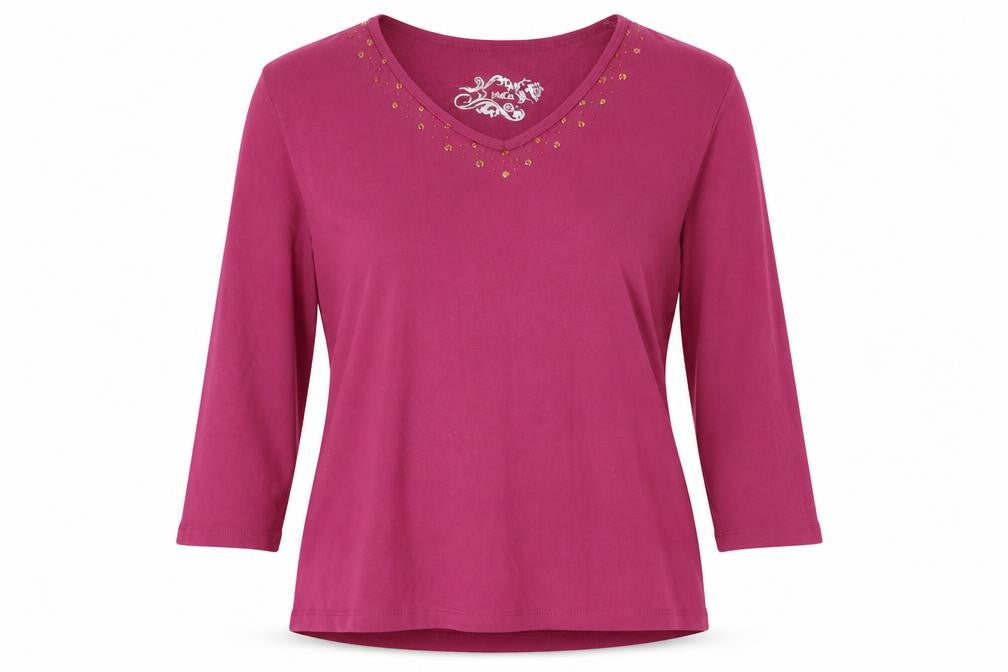 M&Co Womens Pink Cotton Basic T-Shirt Size XL V-Neck