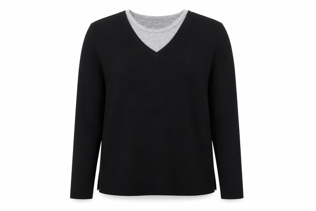 Accent Womens Black V-Neck Polyester Pullover Jumper Size 10
