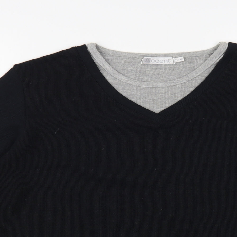 Accent Womens Black V-Neck Polyester Pullover Jumper Size 10