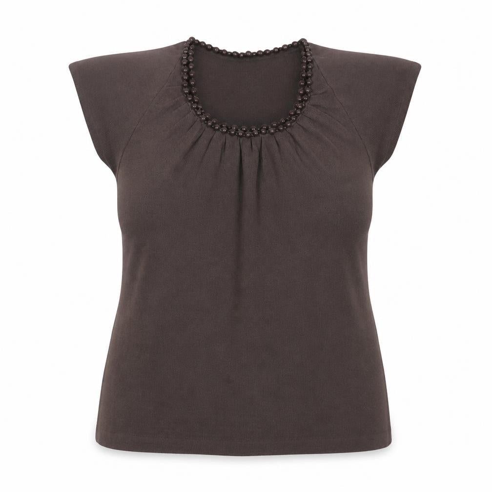 Minuet Womens Brown Scoop Neck Viscose Pullover Jumper Size 18 - Embellished Neckline