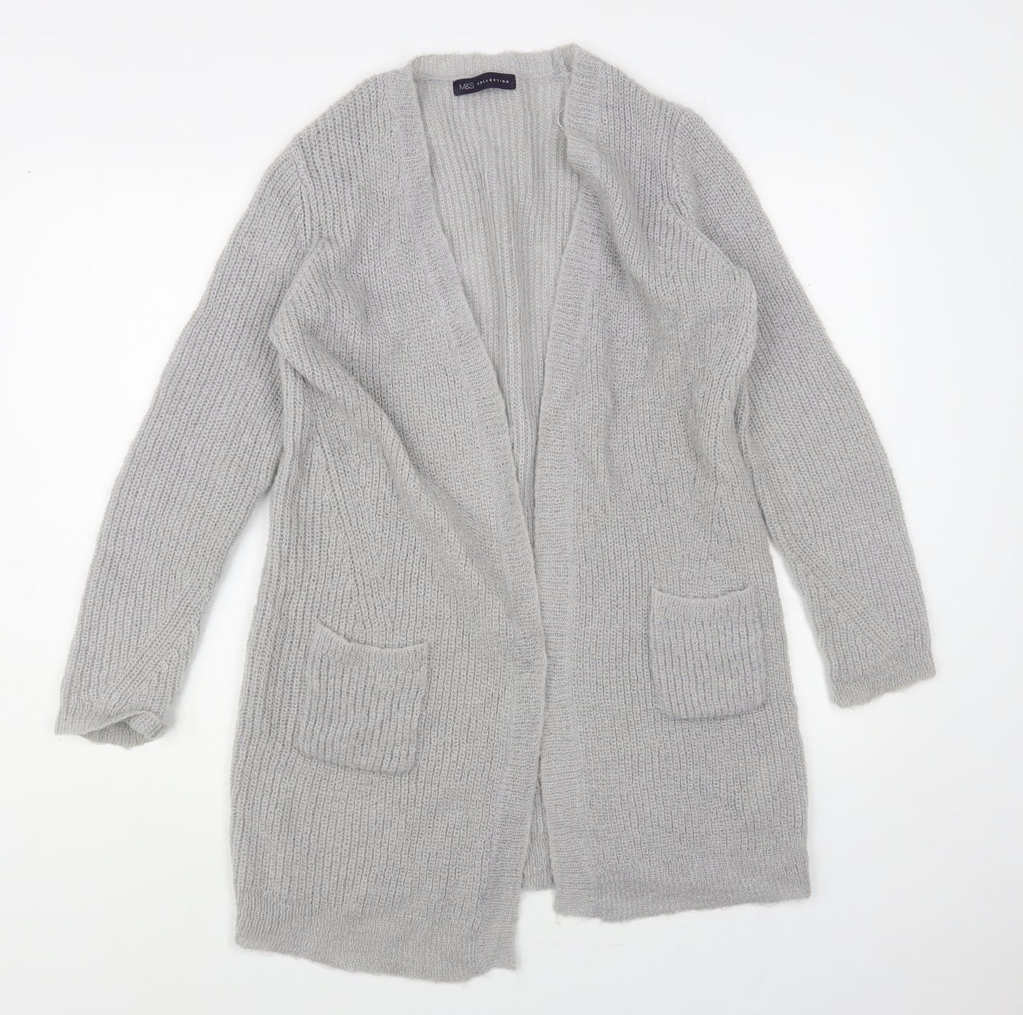 Marks and Spencer Womens Grey V-Neck Acrylic Cardigan Jumper Size 10