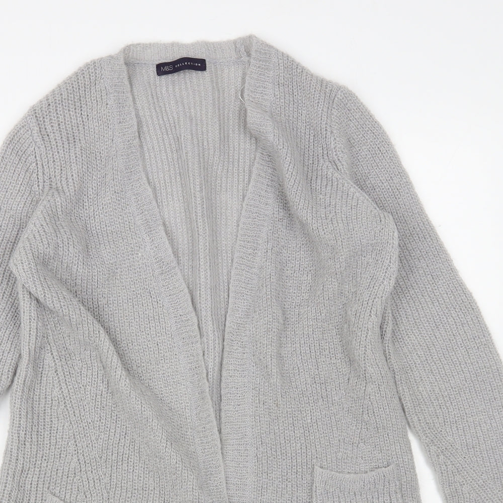 Marks and Spencer Womens Grey V-Neck Acrylic Cardigan Jumper Size 10