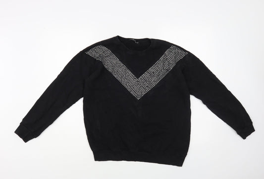 Select Womens Black Cotton Pullover Sweatshirt Size M Pullover - Embellished