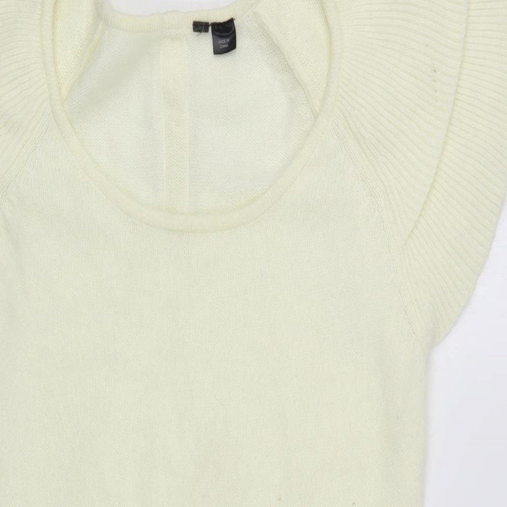 H&M Womens Ivory Scoop Neck Polyamide Pullover Jumper Size S