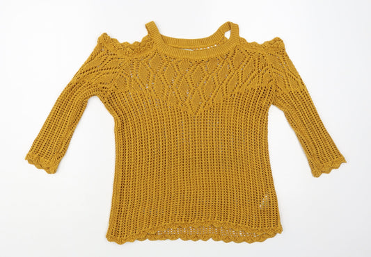 Papaya Womens Yellow Round Neck Acrylic Pullover Jumper Size 12