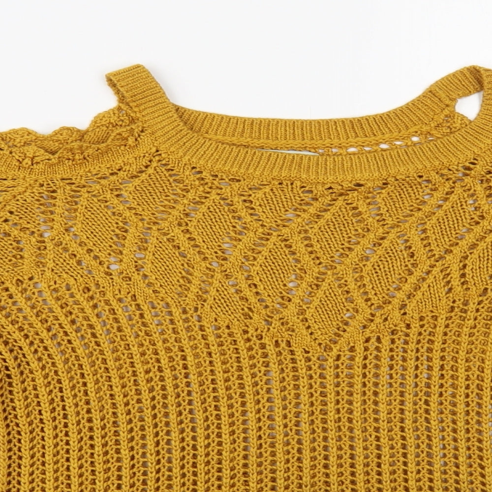 Papaya Womens Yellow Round Neck Acrylic Pullover Jumper Size 12