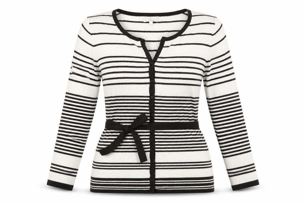 Country Casuals Womens White Round Neck Striped Viscose Cardigan Jumper Size S