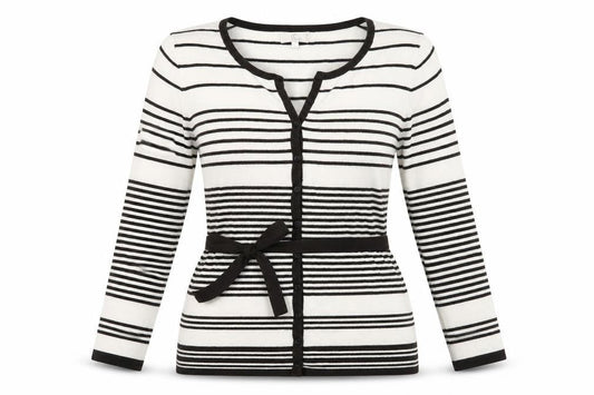 Country Casuals Womens White Round Neck Striped Viscose Cardigan Jumper Size S