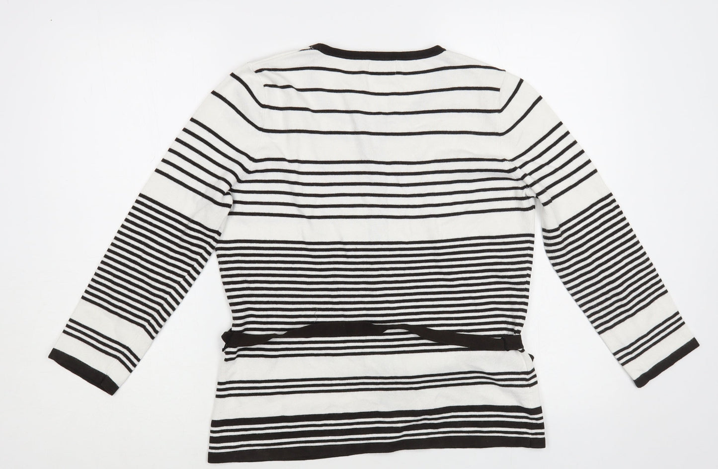 CC Womens White Round Neck Striped Viscose Cardigan Jumper Size S