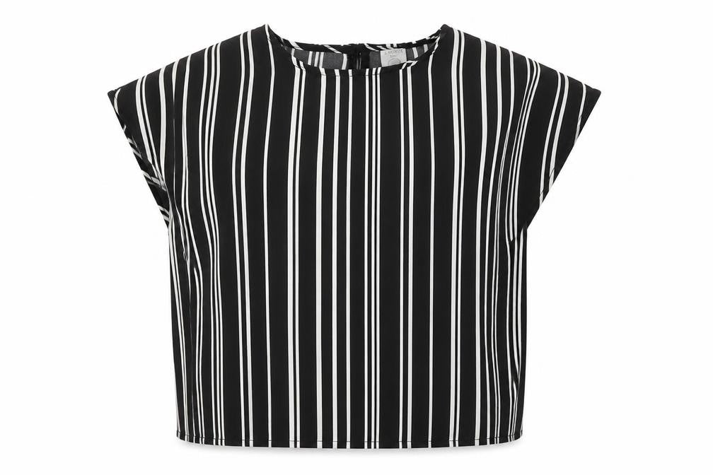 Lindex Girls Black Striped Polyester Basic Blouse Size 7-8 Years Round Neck Button
