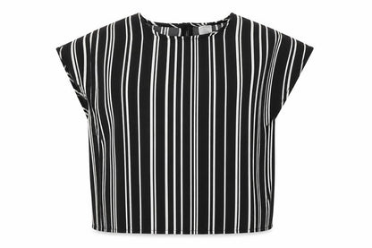 Lindex Girls Black Striped Polyester Basic Blouse Size 7-8 Years Round Neck Button