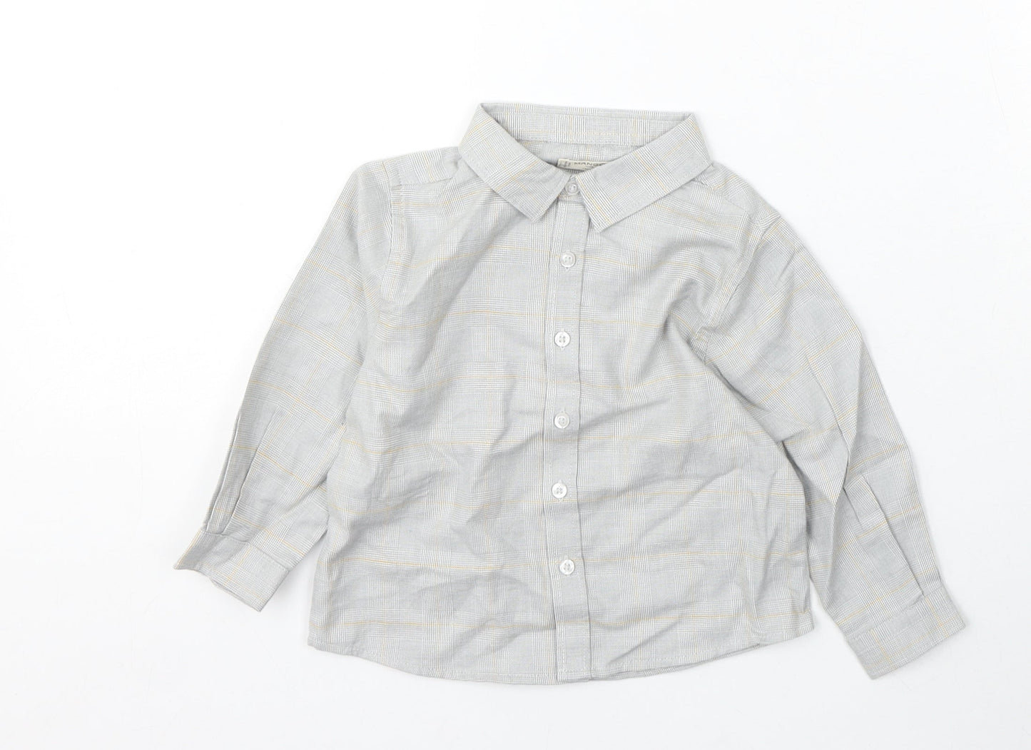 Mango Boys Grey Check Cotton Basic Button-Up Size 12-18 Months Collared Button