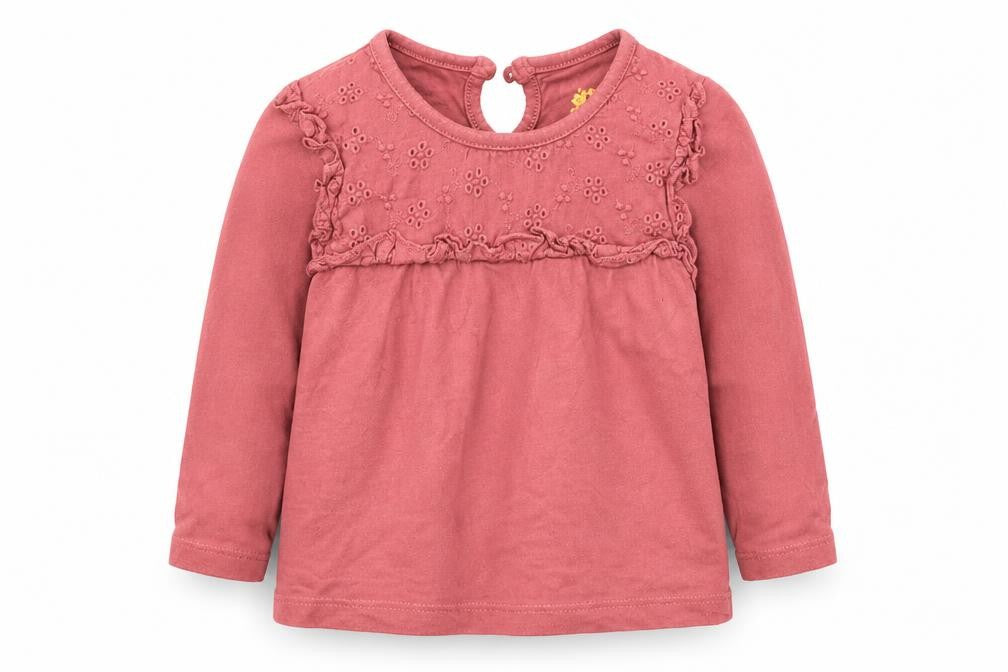 Primark Girls Pink Cotton Basic T-Shirt Size 6-9 Months Round Neck Button