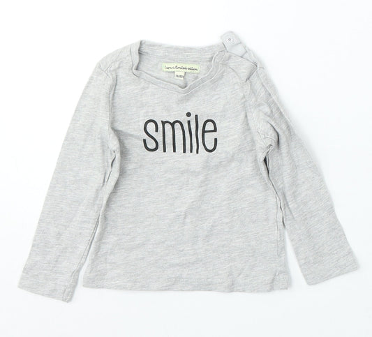 Limited Edition Girls Grey Cotton Basic T-Shirt Size 9-12 Months Round Neck - Smile