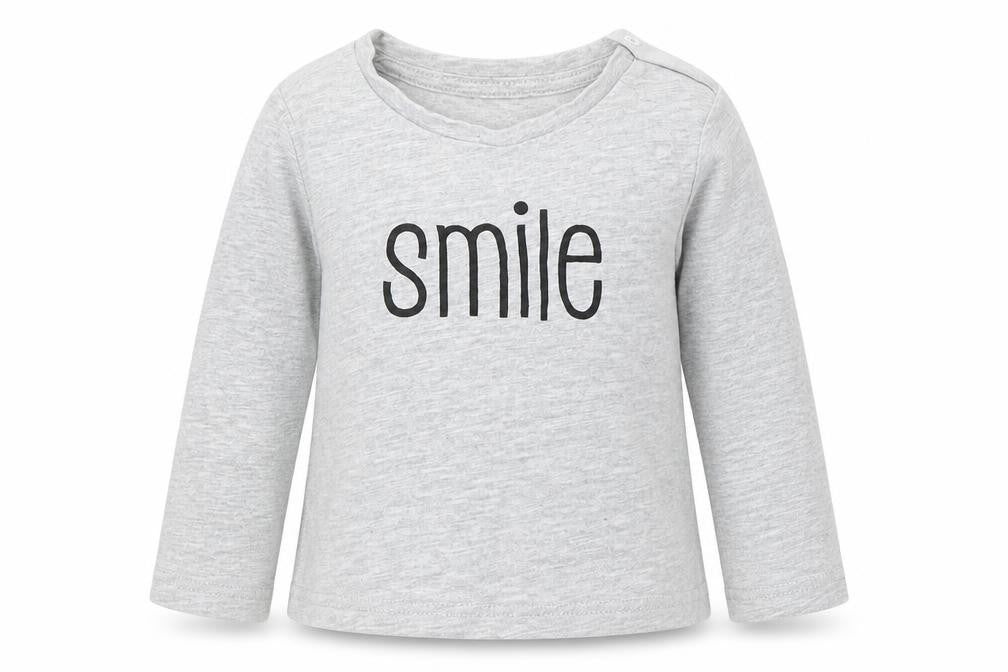 Limited Edition Girls Grey Cotton Basic T-Shirt Size 9-12 Months Round Neck - Smile