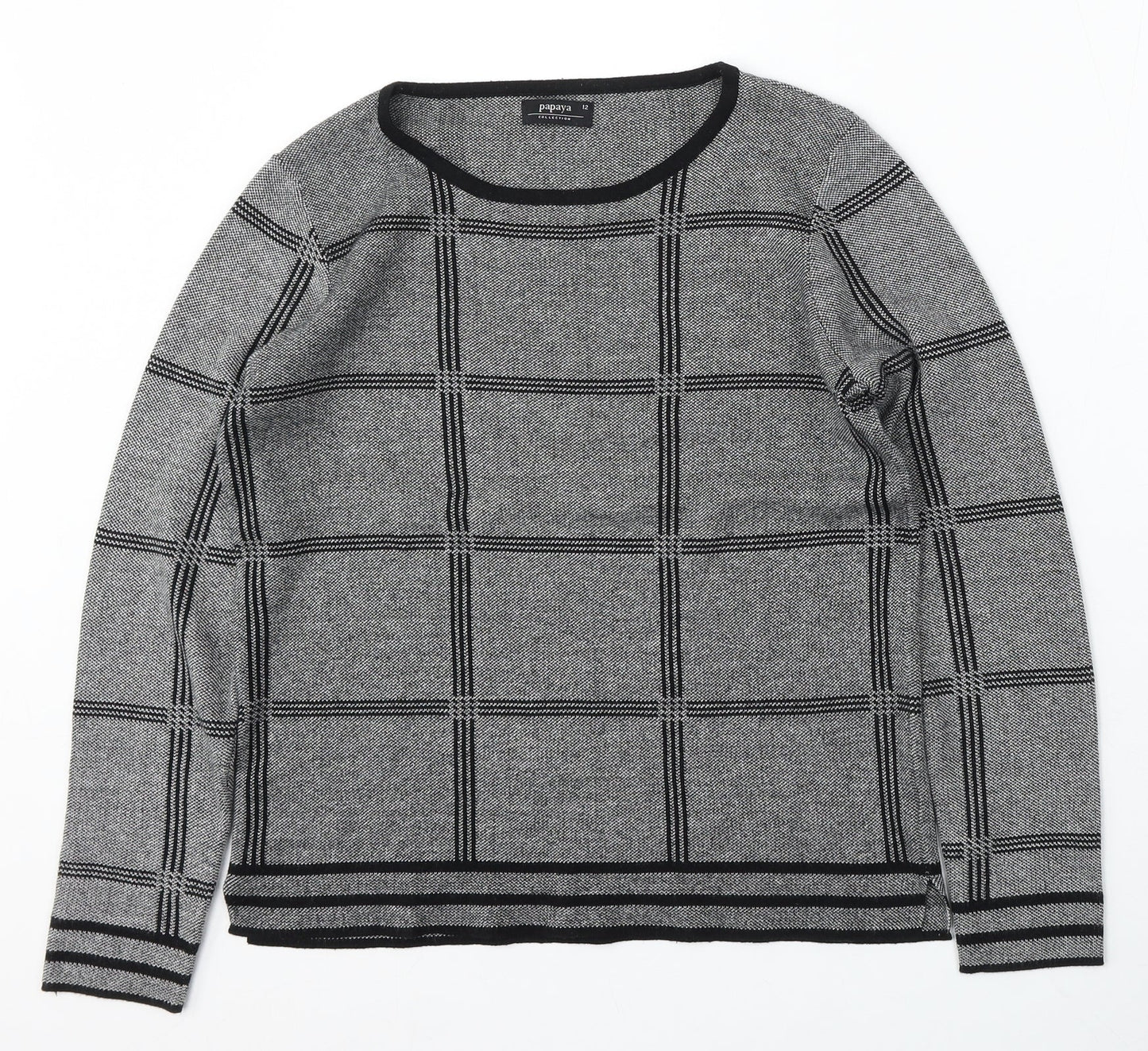 Papaya Womens Grey Round Neck Geometric Acrylic Pullover Jumper Size 12
