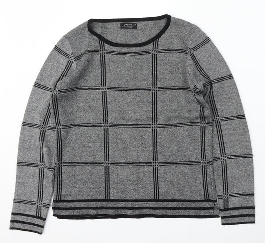 Papaya Womens Grey Round Neck Geometric Acrylic Pullover Jumper Size 12