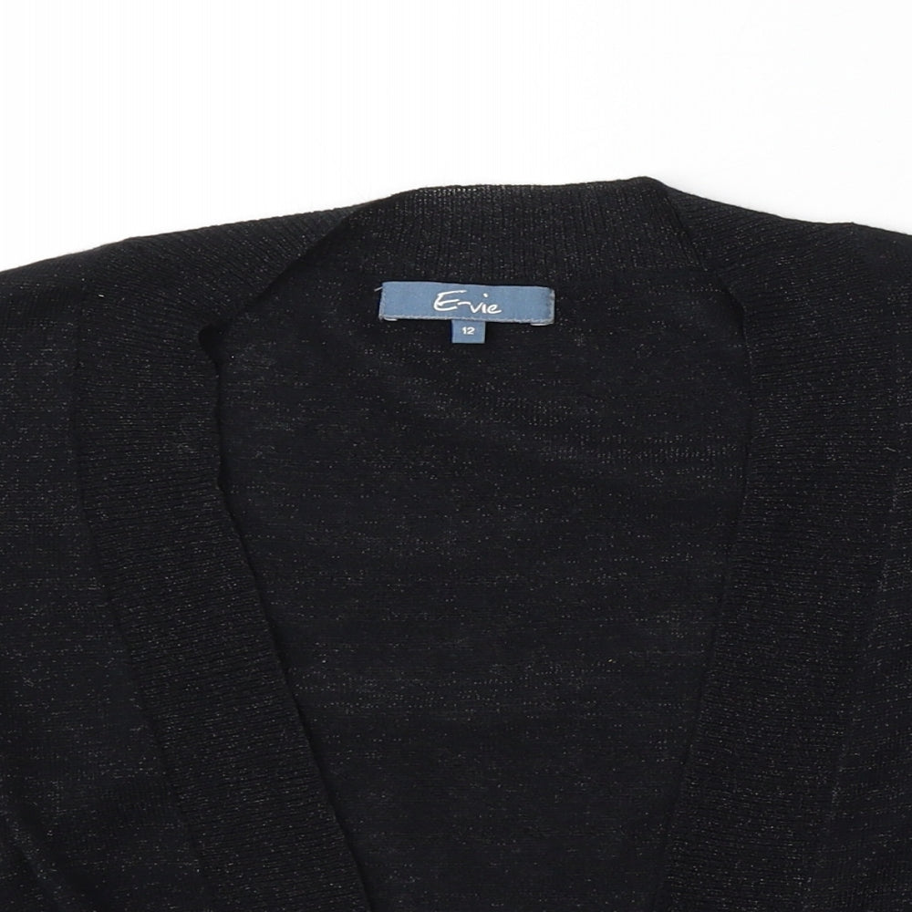 Evie Womens Black V-Neck Cotton Cardigan Jumper Size 12