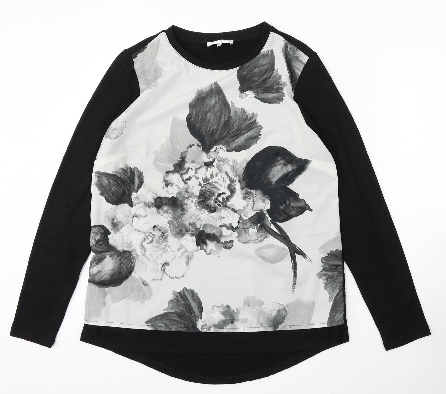 RJR.John Rocha Womens Black Round Neck Floral Viscose Pullover Jumper Size 12 - Floral detail