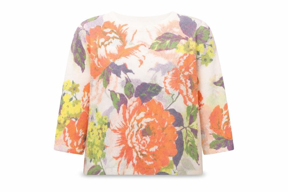 Nabella Womens Ivory Round Neck Floral Polyester Pullover Jumper Size M