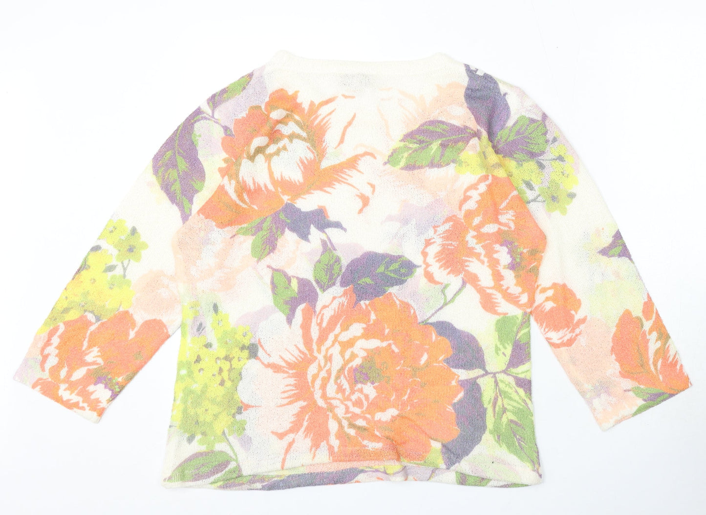 Nabella Womens Ivory Round Neck Floral Polyester Pullover Jumper Size M