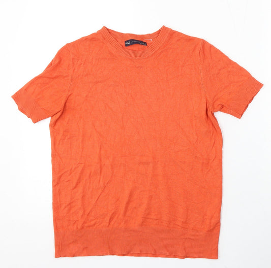 Marks and Spencer Womens Orange Round Neck Viscose Pullover Jumper Size 8