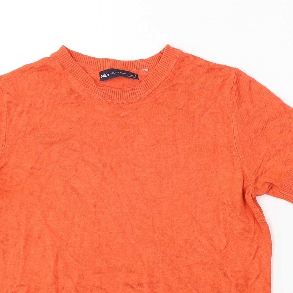 Marks and Spencer Womens Orange Round Neck Viscose Pullover Jumper Size 8