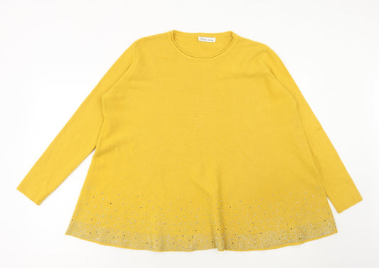 Max Long Womens Yellow Scoop Neck Viscose Pullover Jumper Size XL