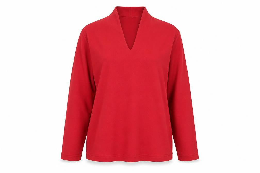 Emreco Womens Red Polyester Basic T-Shirt Size 16 V-Neck