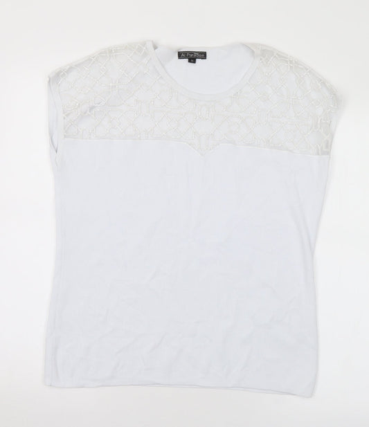Al Paradise Womens White Round Neck Viscose Pullover Jumper Size M