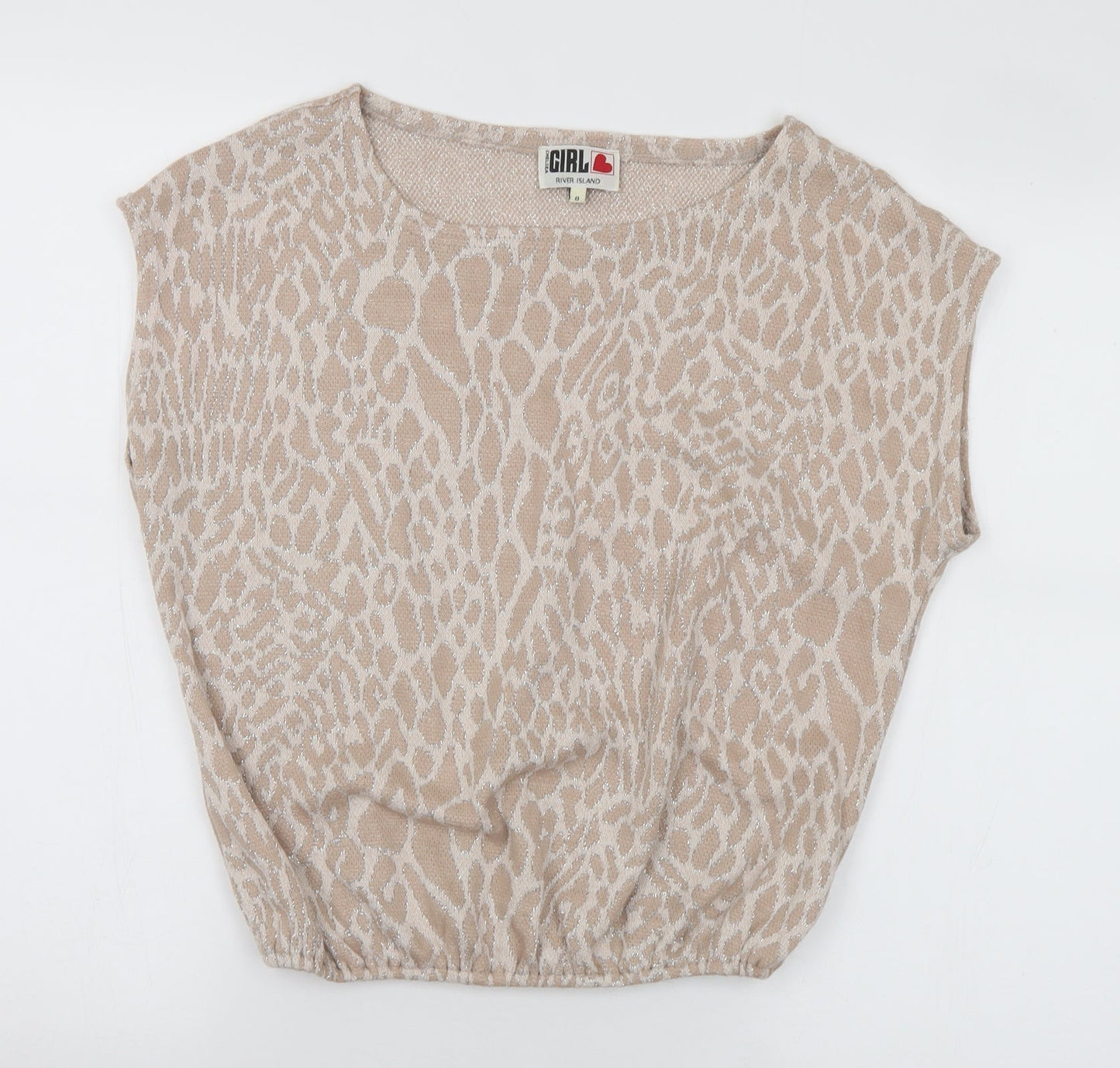 River Island Womens Beige Round Neck Animal Print Acrylic Pullover Jumper Size 8 - Leopard Print