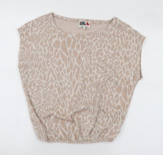 River Island Womens Beige Round Neck Animal Print Acrylic Pullover Jumper Size 8 - Leopard Print