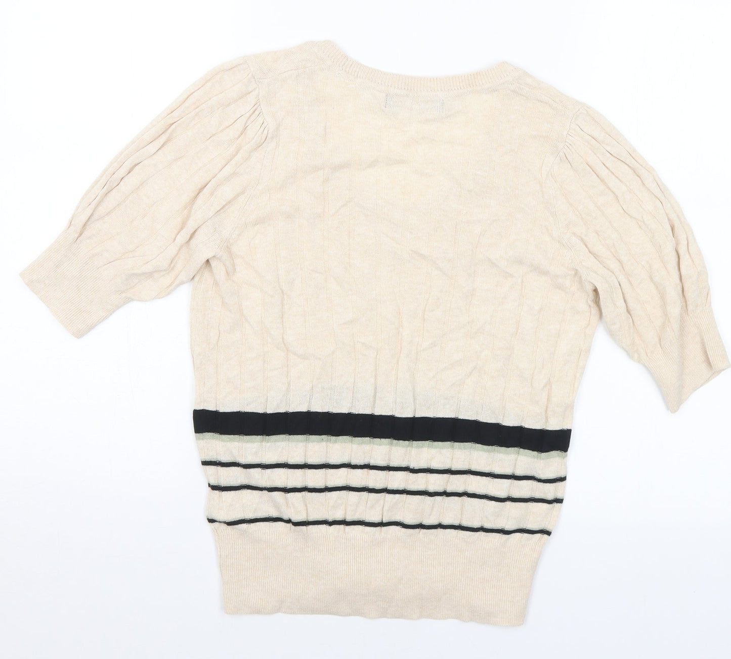 Marks and Spencer Womens Beige Scoop Neck Striped Viscose Pullover Jumper Size 10