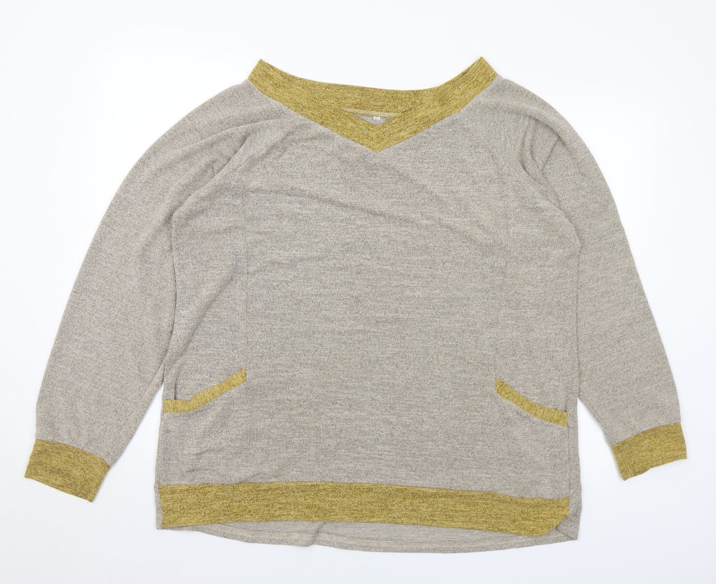 Preworn Womens Grey V-Neck Polyester Pullover Jumper Size 2XL