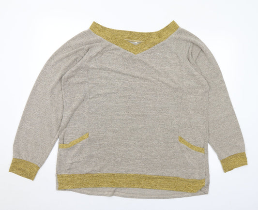 Preworn Womens Grey V-Neck Polyester Pullover Jumper Size 2XL