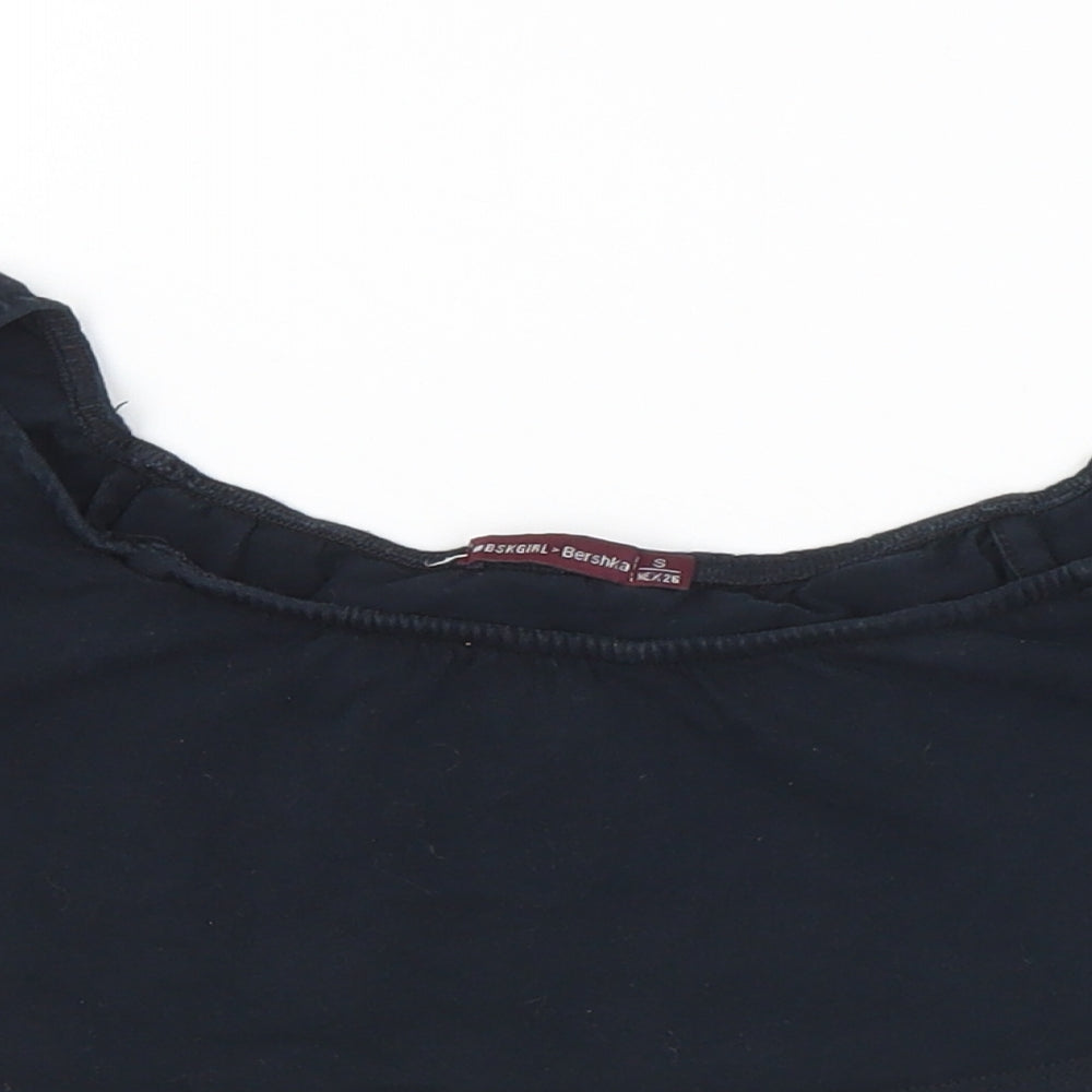 Bershka Womens Black Polyester Cropped T-Shirt Size S Off the Shoulder