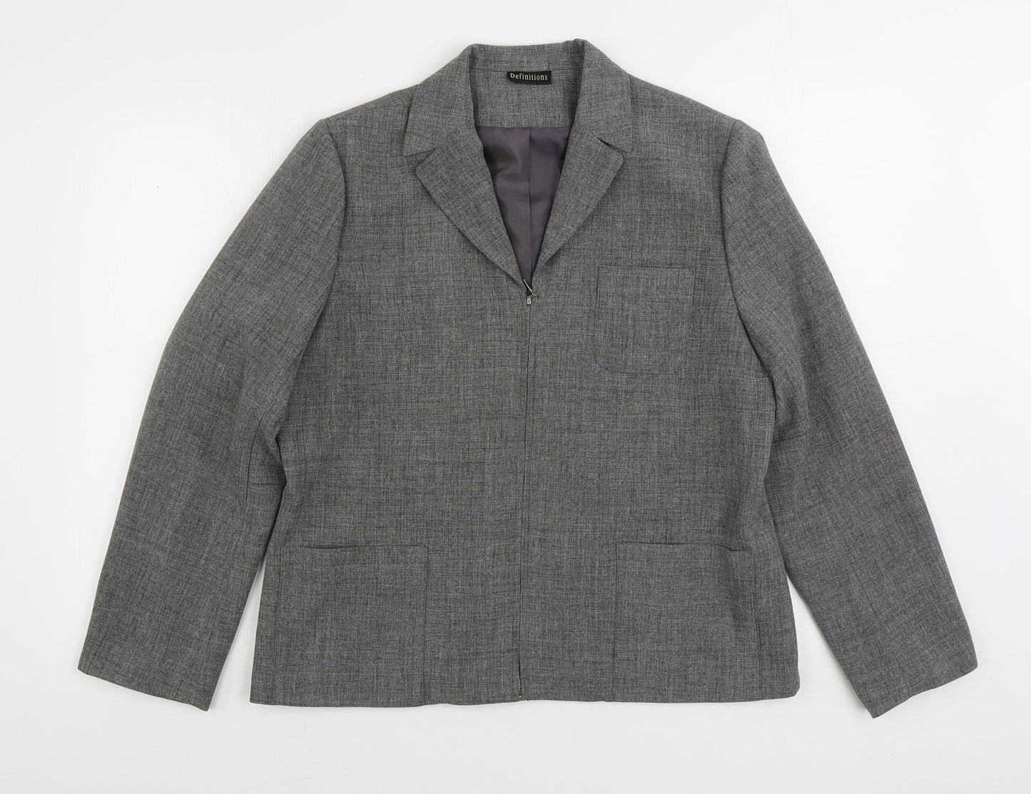 Definitions Womens Grey Jacket Blazer Size 16 Zip