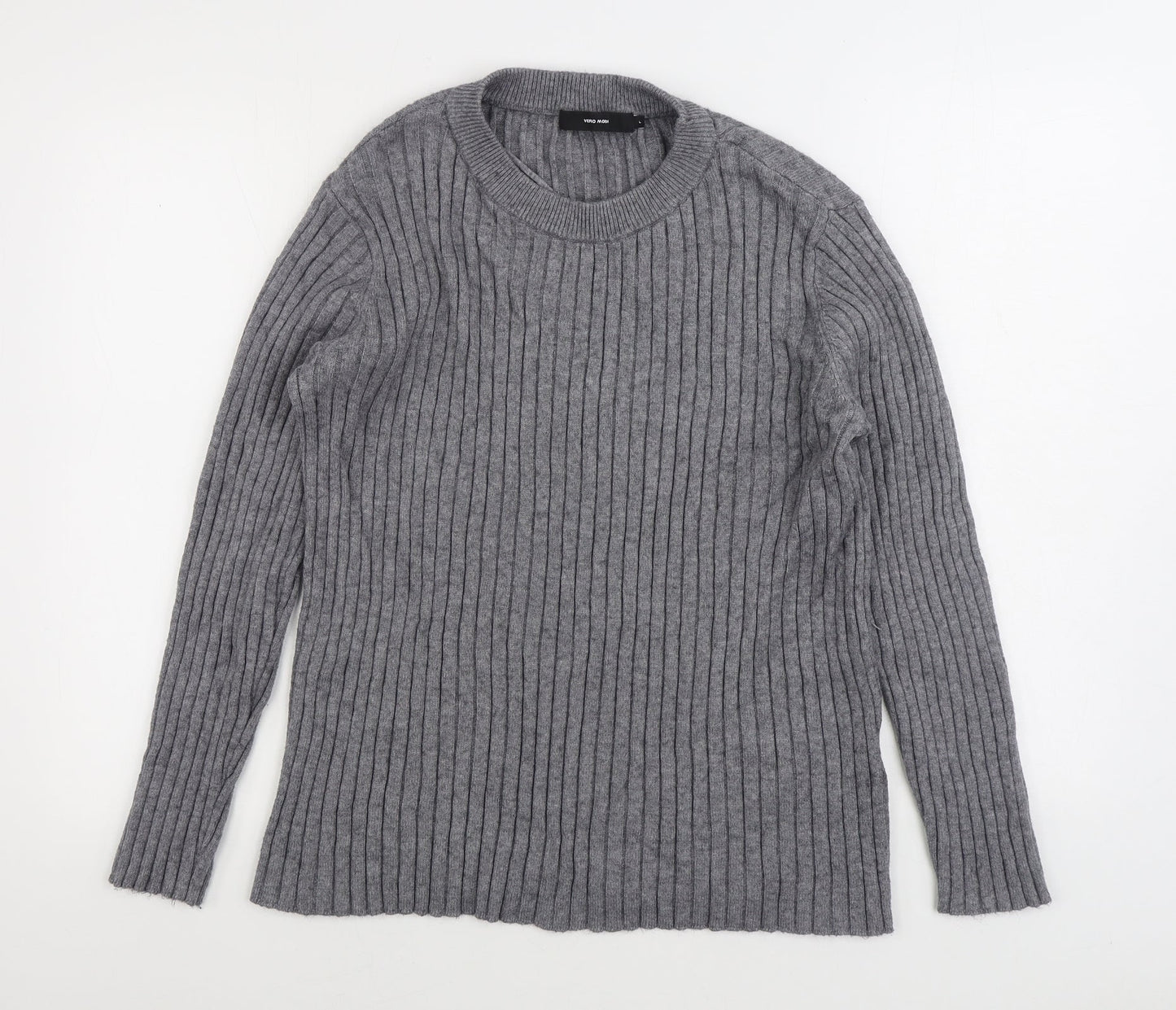 VERO MODA Womens Grey Round Neck Striped Viscose Pullover Jumper Size 12