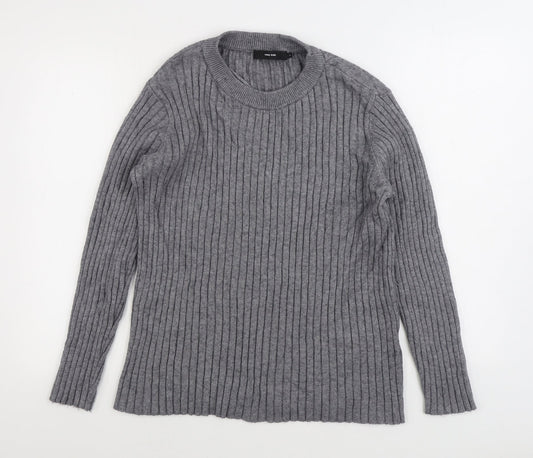 VERO MODA Womens Grey Round Neck Striped Viscose Pullover Jumper Size 12