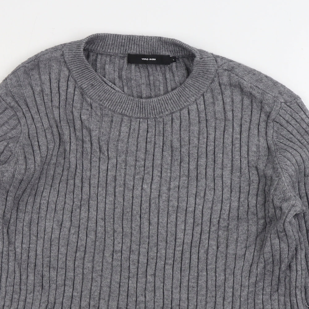 VERO MODA Womens Grey Round Neck Striped Viscose Pullover Jumper Size 12