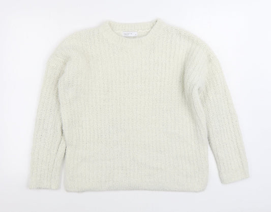 Matalan Womens White Round Neck Polyester Pullover Jumper Size S