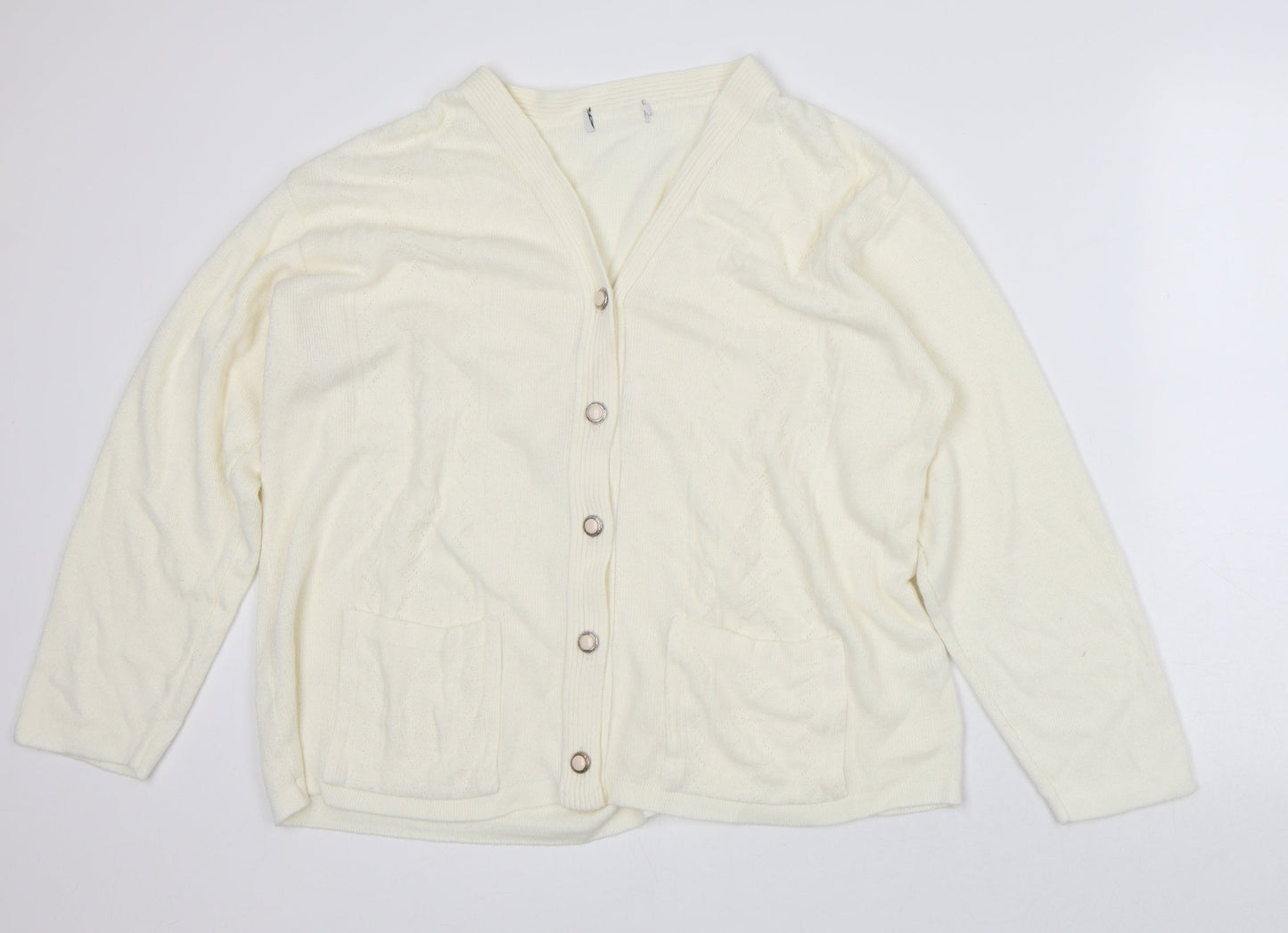 Preworn Womens Beige V-Neck Acrylic Cardigan Jumper Size XL