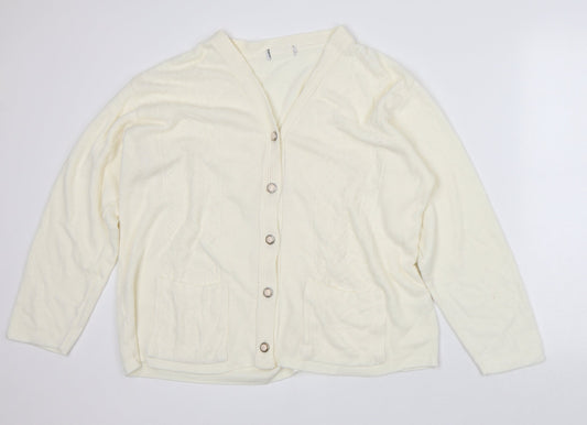 Preworn Womens Beige V-Neck Acrylic Cardigan Jumper Size XL