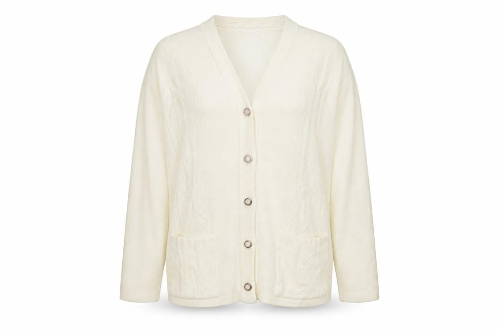 Preworn Womens Beige V-Neck Acrylic Cardigan Jumper Size XL