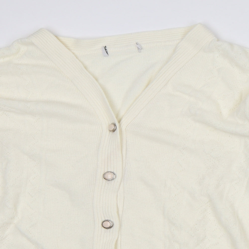 Preworn Womens Beige V-Neck Acrylic Cardigan Jumper Size XL