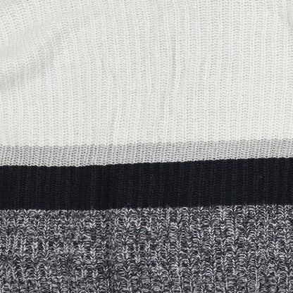 Preloved George Mens Grey Crew Neck Striped Acrylic Pullover Jumper Size L - Label