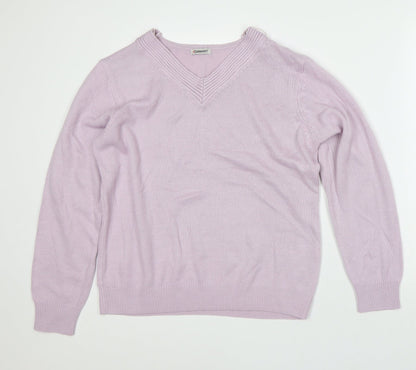 Damart Womens Pink V-Neck Acrylic Pullover Jumper Size 14