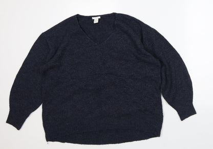 H&M Mens Blue V-Neck Acrylic Pullover Jumper Size S