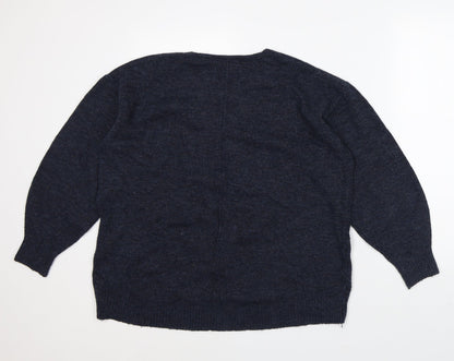 H&M Mens Blue V-Neck Acrylic Pullover Jumper Size S