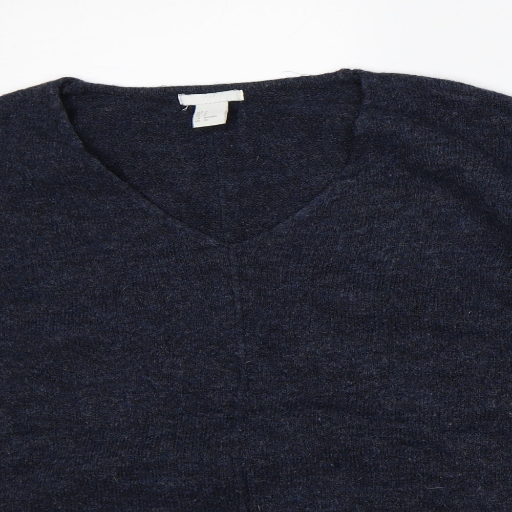 H&M Mens Blue V-Neck Acrylic Pullover Jumper Size S